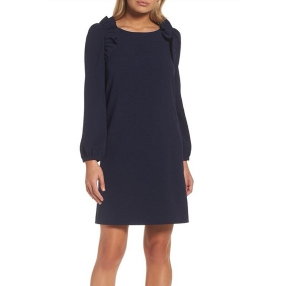 Chelsea28 Navy Ruffled Long Sleeve Mini Dress